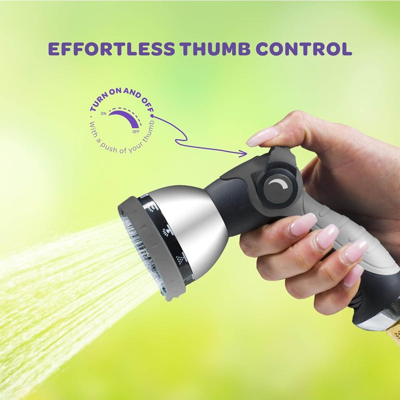 SEWANTA Hose Nozzle [Silver] Heavy Duty Hose Sprayer With 10 Adjustable Watering Patterns. Thumb Control Design, Comfortable Ergonomic Grip, Garden Hose Nozzle for Watering Plants & Lawns/Fun showers/Cleaning - Image 4
